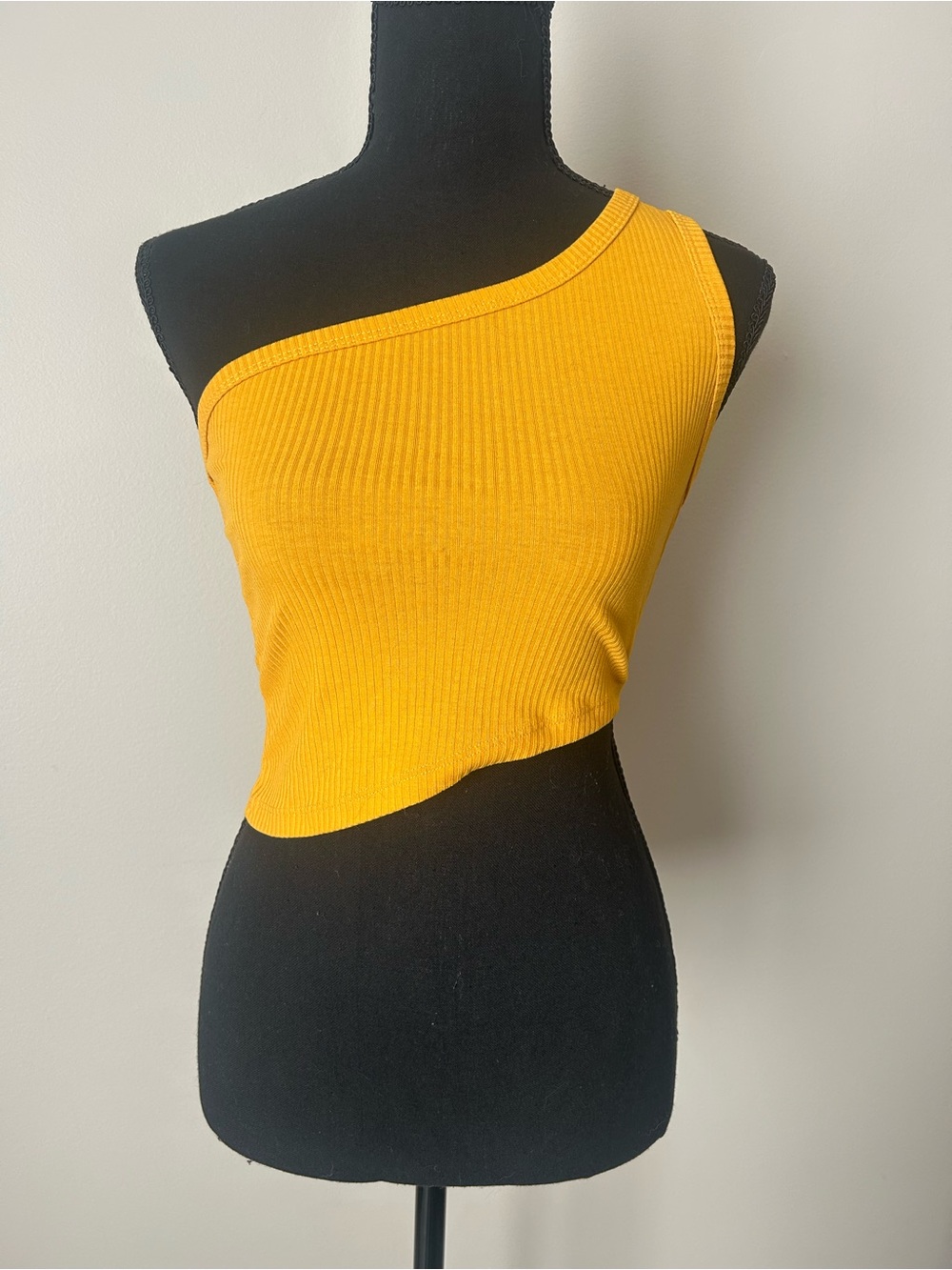 Cider One Shoulder Ribbed Crop Top Mustard Yellow Size S